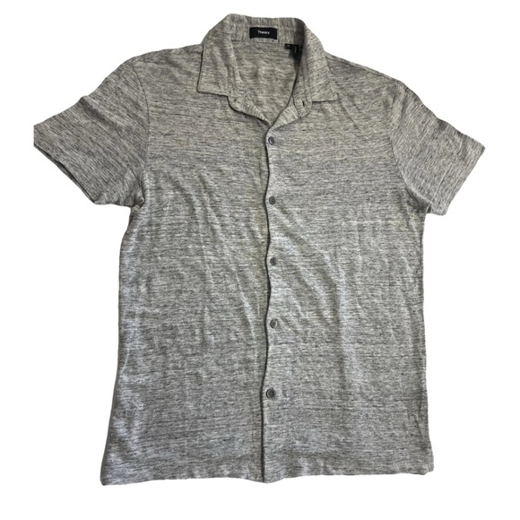Theory Other - Men’s Theory Short Sleeve Button Front 100% Linen Jersey Heather Grey Shirt